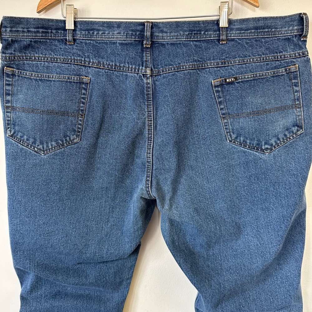 Key Industries Mens Blue Denim‎ Jeans Straight Leg 50x29 Medium Wash see Descp